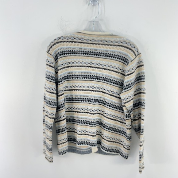 Talbots Beige Cotton Cream Black Light Blue Knitted Cardigan Sweater Womens S - Picture 2 of 8